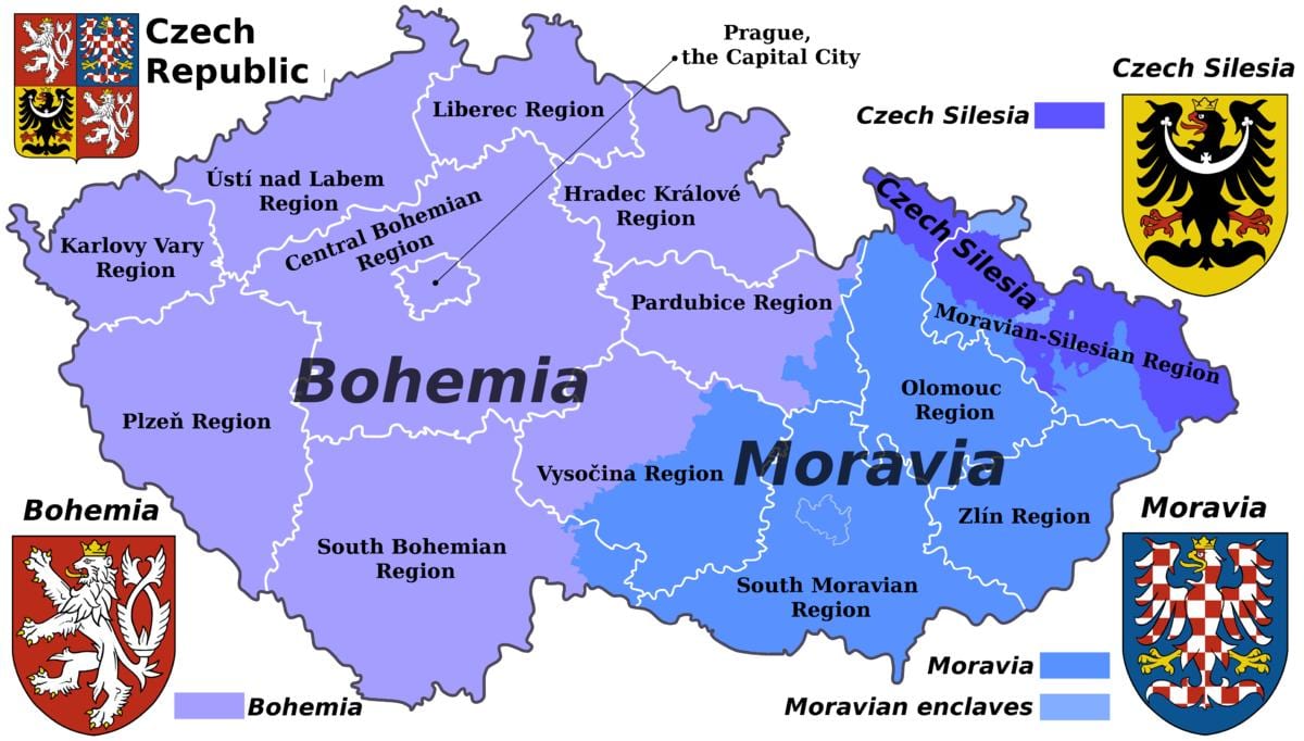 mappa di Moravia, repubblica ceca