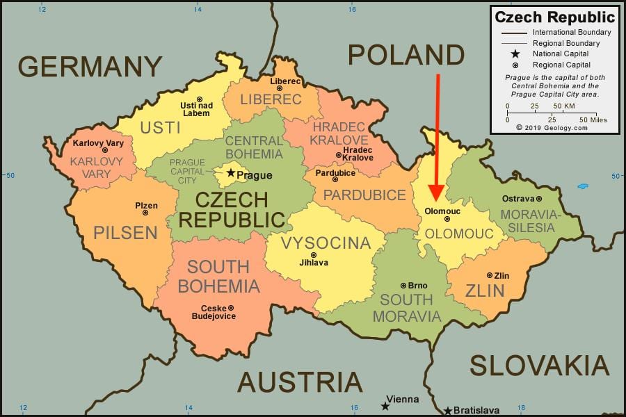 mappa di olomouc, repubblica ceca