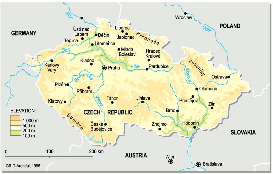 Repubblica ceca elevazione mappa