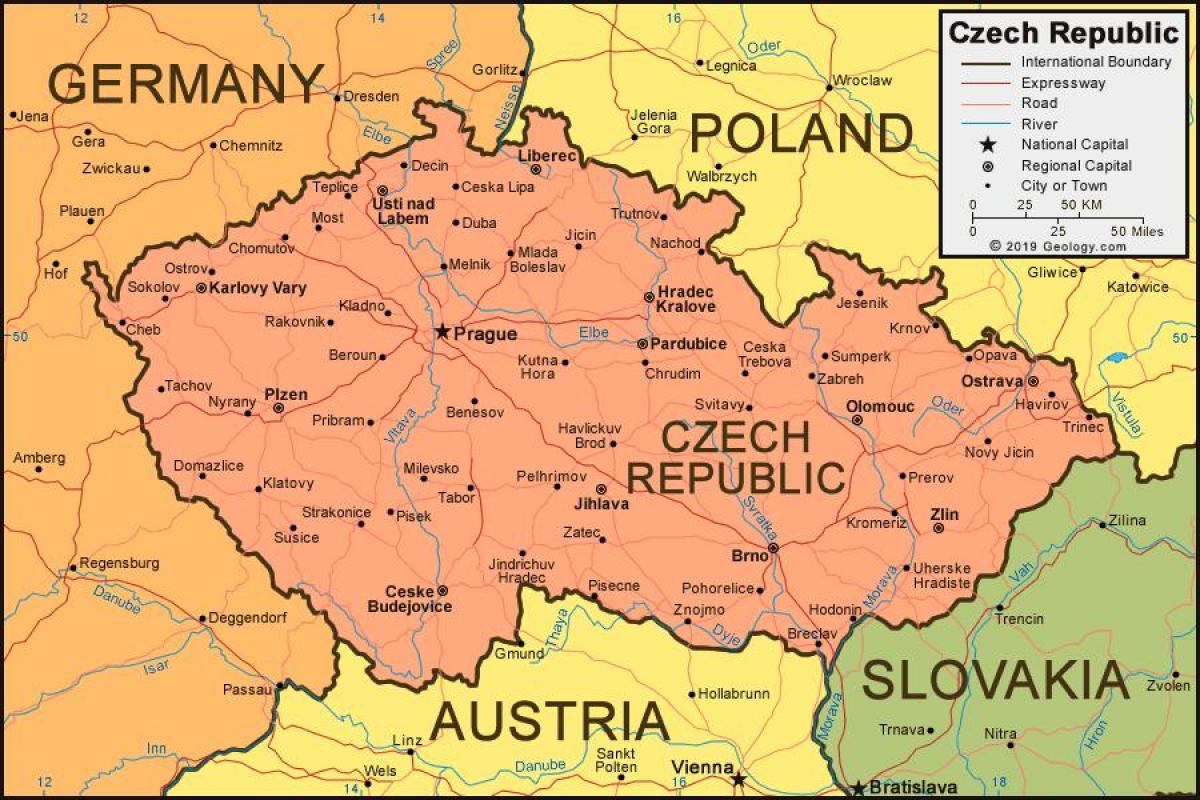 mappa della repubblica ceca e nei paesi limitrofi,