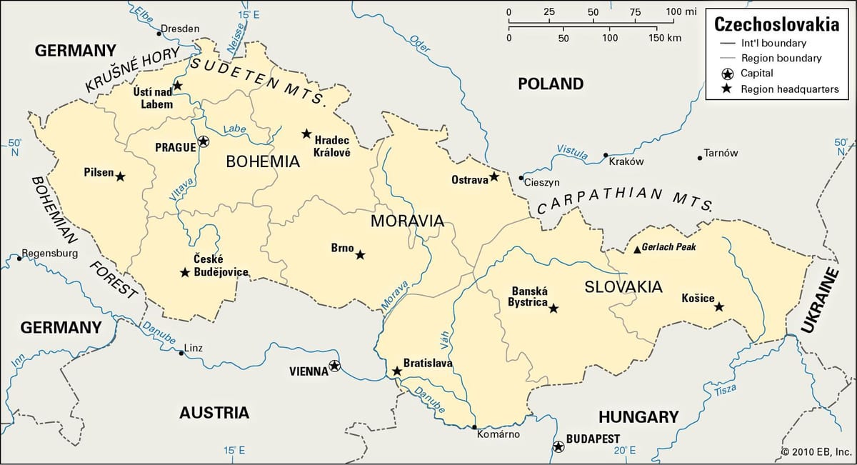 mappa di vecchia Cecoslovacchia